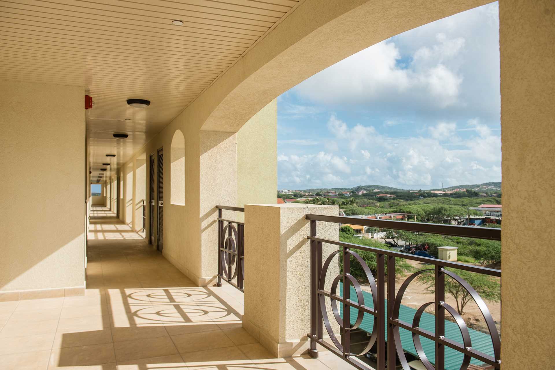 Resort corridor with island view